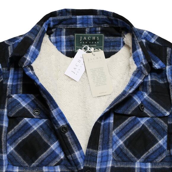 Warm Sherpa Lined Plaid Flannel Shacket Jacket Blue Jachs New York Men's Size M - Picture 4 of 10